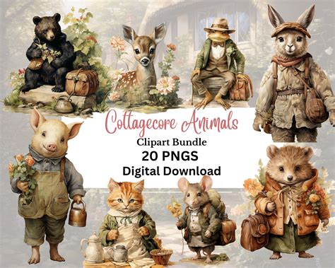 Cottagecore Animals Clipart Bundle, Junk Journal, Scrapbooking, Fantasy ...