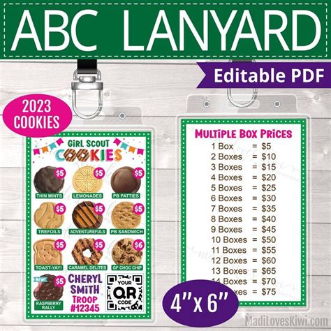 Abc Printable Girl Scout Cookie Lanyard Editable Menu Etsy