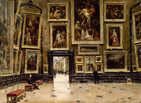 View of the Salon Carre at the Louvre, Alexandre Brun, Oil on Canvas ...