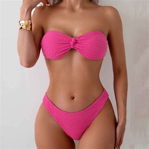 Aunvito Elegant Swimsuit For Women Fashion Comfortable Solid Bikini Women S Sexy Plain