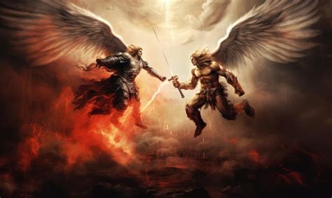Premium Ai Image A Couple Of Angels Fighting Over A Demon