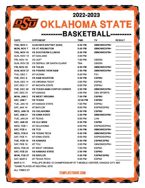 printable   oklahoma state cowboys basketball schedule
