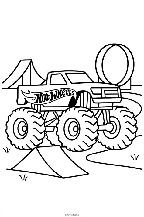 Trang Tô Màu Xe tải quái vật Hot Wheels trên đường đua Có thể In Miễn Phí dưới định dạng PDF PNG