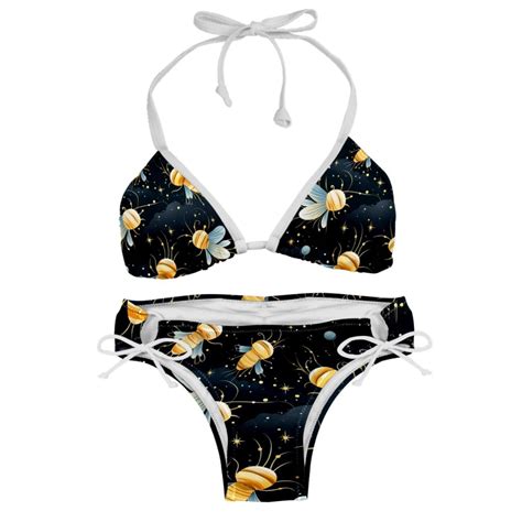 Starry Bees In The Sky Detachable Sponge Adjustable Strap Bikini Set Two Pack Swimsuit Swim Suit