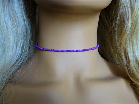 Purple Beaded Choker Seed Bead Choker Choker Necklace Seed Etsy