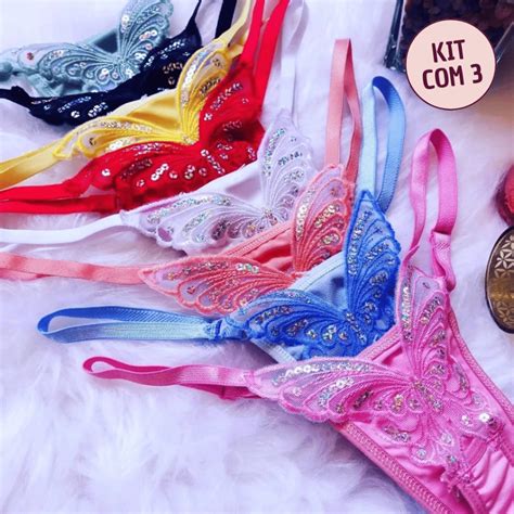 Kit Calcinhas Borboleta Lingerie Tanga Sexy Regulagem Sensual