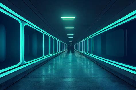 Premium AI Image Abstract Sci Fi Futuristic Hallway Dark Room In