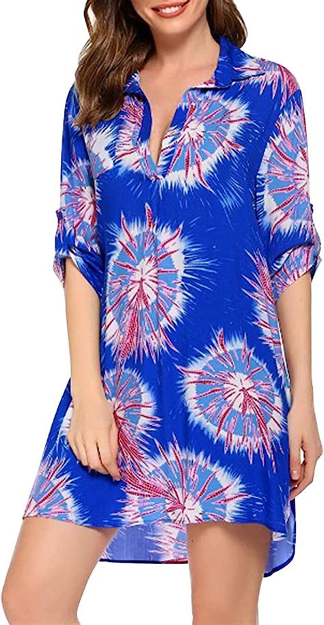 Laemilia Damen Strandanzug Badeanzug Cover Up Beachwear Bikini Shirt Lose Fit Kleid Oversized