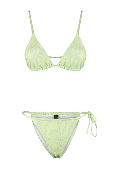 Trendyol Collection Zielony wzór węża brazylijskie bikini z wysokim stanem TBESS BT Trendyol