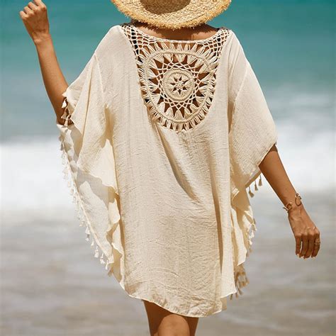 Strandkleid Damen Strandponcho Chiffon Sommer Badeanzug Bikini Cover Ups Mit Quasten Boho