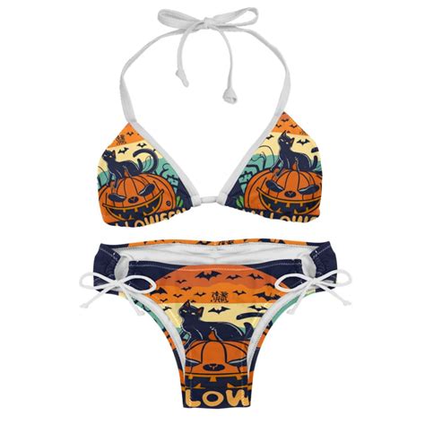 Halloween Font Swimming Suit Bikini Set Bikinis Detachable Sponge Adjustable Strap Two Pack