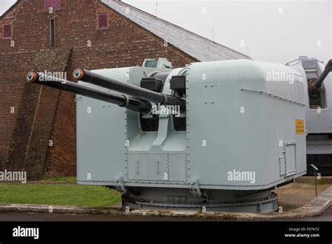 Royal Navy Twin 45 Inch Mk Vmk 6 Gun In Mount Exhibited At The Stock