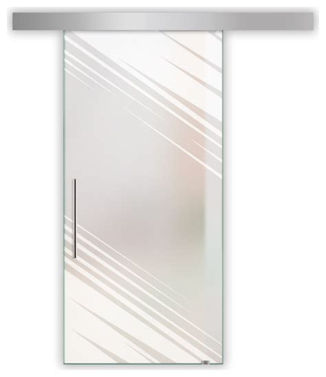 European Modern Sliding Glass Barn Door With Frosted Stipes Desing Contemporary Interior