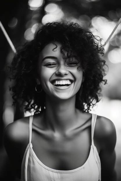 Premium AI Image | A black and white portrait of a smiling woman.