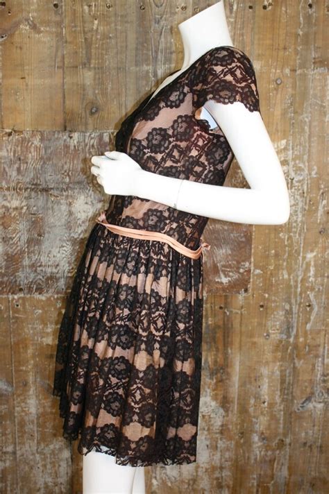 Customised 50s Lace Mini Cocktail Dress Black Nude Gem
