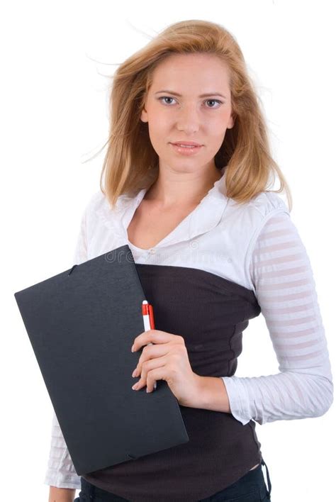 Portret Van Het Meisje Van De Blonde Van Het Bureau Stock Foto Image of mensen één 10516598