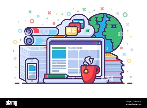 Online Education Concept With Laptop Gadgets Books And Cloud