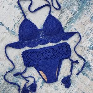 Hand Crochet Bikini Lace Top And Tassel Tie Rope High Waist Bottom Beach Party Fashion Piece