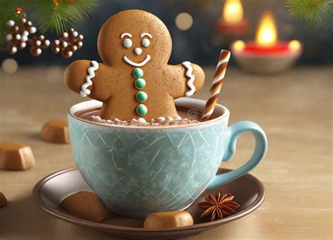Adorable Gingerbread Man Sitting In A Cup Of Hot Cocoa Stock Illustration Illustration Of Food