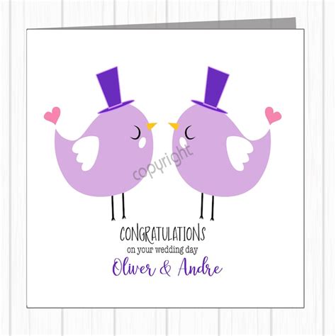 LGBTQ Gay Pride Same Sex Wedding Card Two Happy Lovebird Grooms Top Hats Etsy