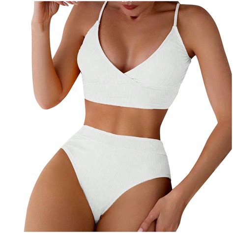 Ashirexll Bikini Sets For Women Solid Color With Bra Pads And No Steel