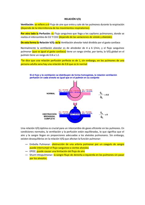 Relaci N Vq Apuntes Relaci N V Q Ventilaci N Se Refiere A El Flujo