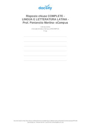 Paniere Lingua E Lett Latina Set Domande Lingua E Letteratura Latina