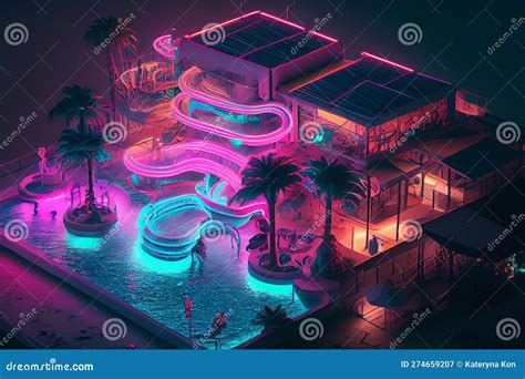 Un Parco Acquatico Colorato E Vibrante Illuminato Da Luci Neon