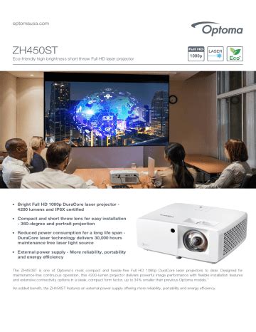 Optoma ZH450ST Projector Product sheet | Manualzz