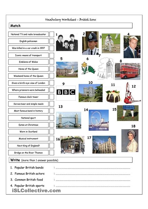 Vocabulary Matching Worksheet And Quiz British Icons And Landmarks