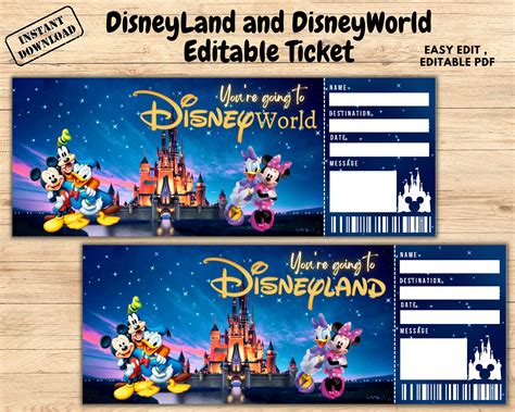 Disneyland Ticket Disneyworld Ticket Editable Ticket Etsy Australia