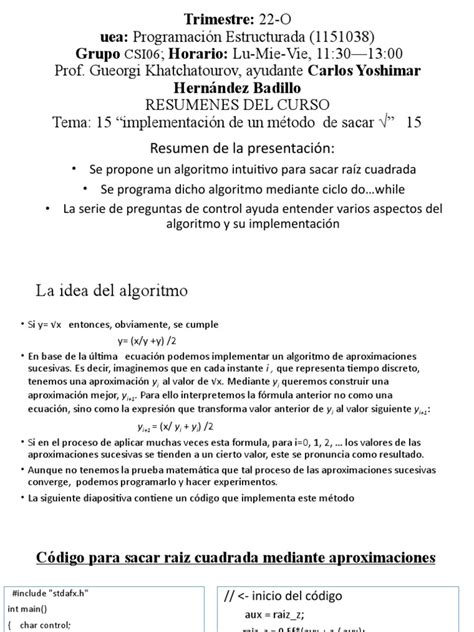 15 Un Metodo Para Sacar Raiz Cuadrada 15 Pdf Algoritmos Raíz Cuadrada