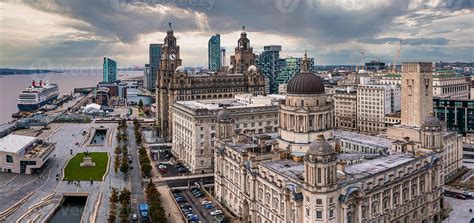 Aerial view of the Liverpool skyline in United Kingdom 5081185 Stock