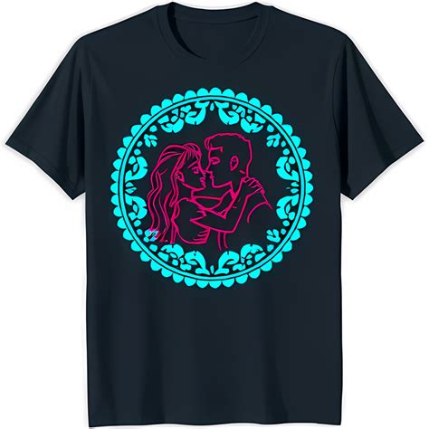 Couple Kissing Graphic T-Shirt Pink Line Art on Floral Background Black