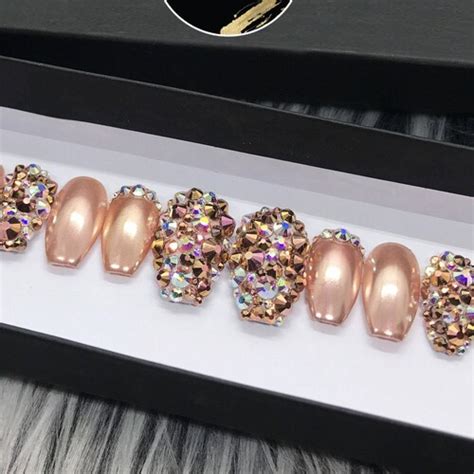 Rose Gold Mine Chrome Swarovski Crystal Nail Press On Nails Etsy