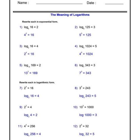 The Meaning Of Logarithms Worksheets Algebra 2 Exponential