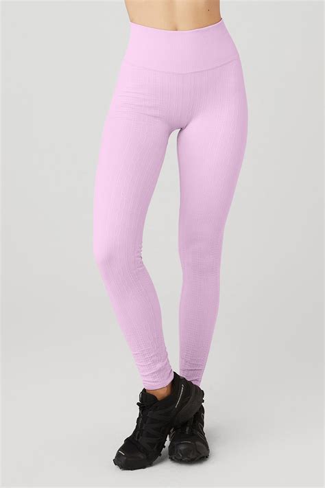 Semi Sheer Seamless Cable Knit High Waist Legging Sugarplum Pink