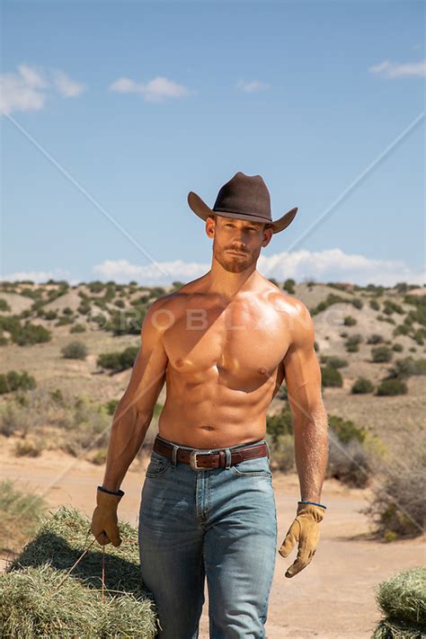 Hot Muscular Cowboy With Hay Bales Outdoor On A Ranch Rob Lang Images