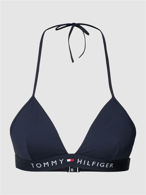 Kup online TOMMY HILFIGER Top bikini z wiązaniem na szyi model ORIGINAL granatowy