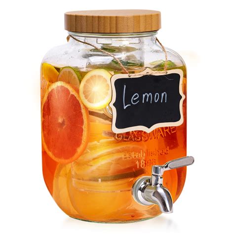 Roemey Glass Drink Dispenser for Parties,1 Gallon Beverage Dispenser