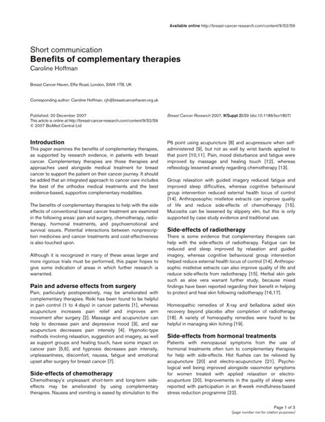 Pdf Benefits Of Complementary Therapies