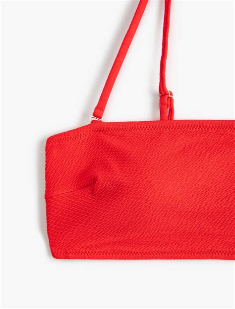 Kırmızı Kadın Straplez Bikini Üstü Dokulu Çıkarılabilir Askılı Kaplı 4SAK10014MM Koton