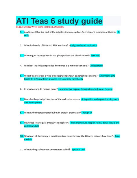 ATI Teas 6 Study Guide 85 QUESTIONS WITH 100 CORRECT ANSWERS