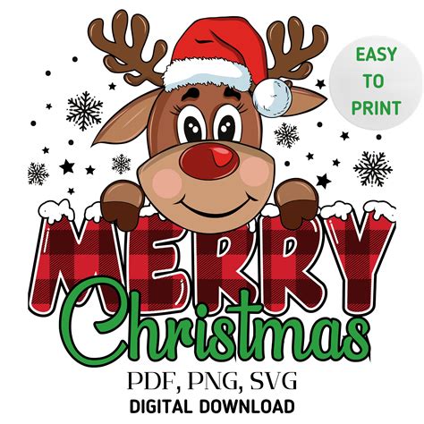 Merry Christmas Reindeer Png Sublimation Design Christmas Deer With