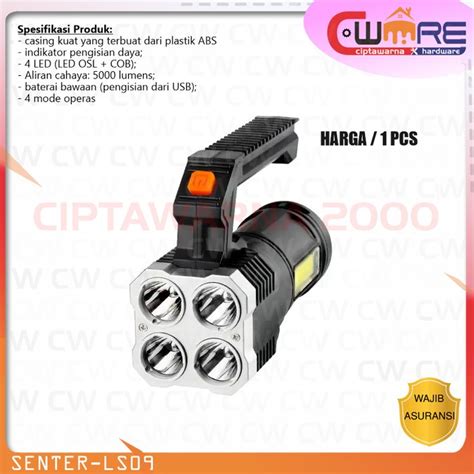 jual senter  led  light super terang flash rechargeable cw