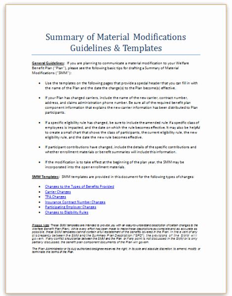 40 Summary Plan Description Template Hamiltonplastering