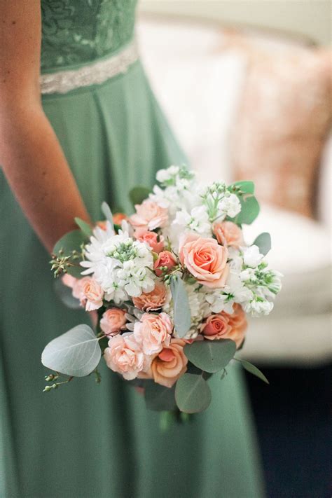 Sage and Peach Spring Wedding Flowers | Peach wedding flowers, Spring