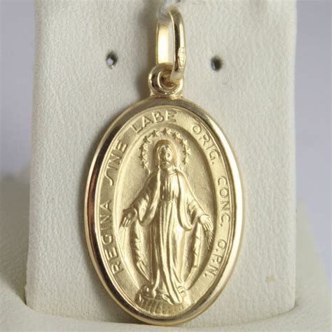 Solid 18k Yellow Gold Miraculous Medal Pendant Virgin Mary Etsy