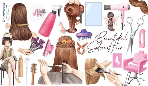 Watercolor Hair Salon Clipart Hairdresser Hair Stylist Illustrations