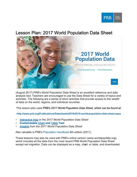 Lesson Plan: 2017 World Population Data Sheet | PRB